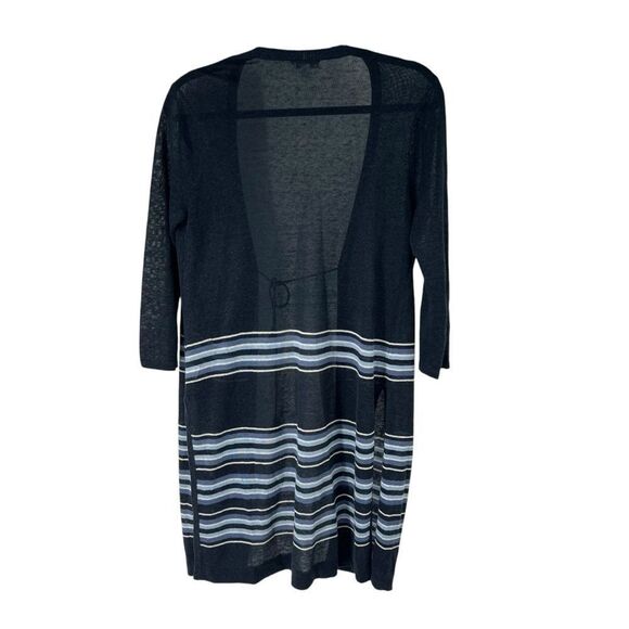 J. Jill Blue Striped Knit Linen Blend String Tie Tunic Cardigan XS - Picture 3 of 9